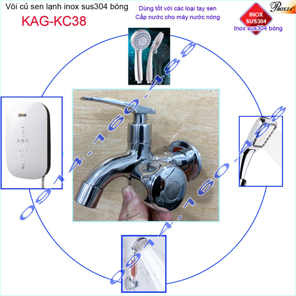 Vòi sen tắm Inox 304 KAG-KC38, Củ sen tắm lạnh Proxia cao cấp Inox 304 bóng