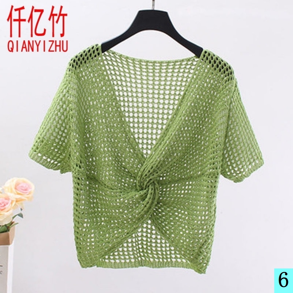 Áo Dệt Kim Tay Ngắn Phối Khăn Choàng Dệt Kim Thời Trang Mùa Hè Cho Nữ