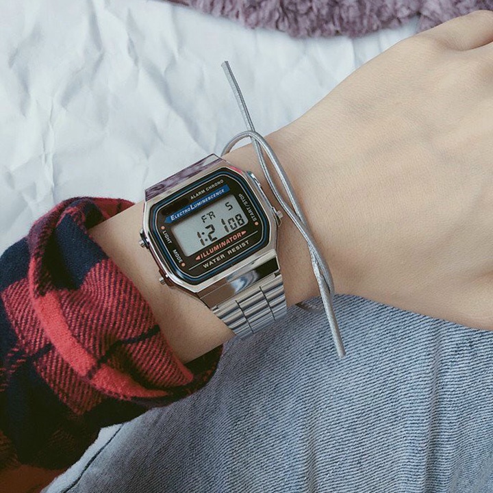 Đồng hồ nam A159 OneTime bạc vỏ thép không gỉ, kiểu dáng thon gọn dễ phối đồ, casio nam