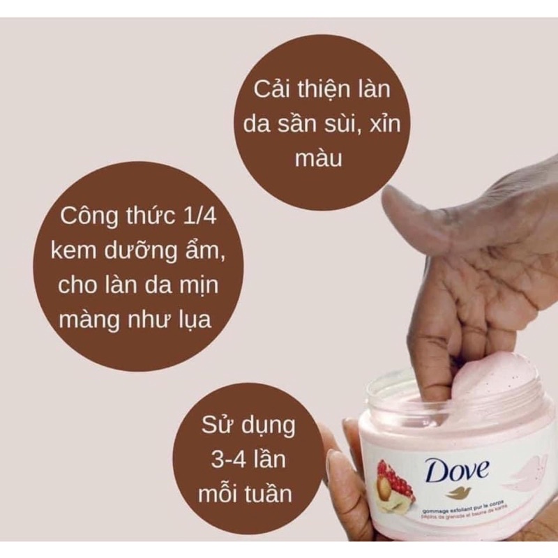 Tẩy tế bào chết body Dove  225ml loại bỏ tế bào chết để lộ ra một lớp da mới rạng rỡ, đẹp đẽ Hương thơm quyến rũ