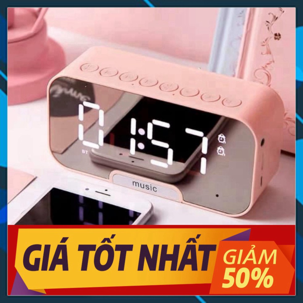 [Sale toàn shop] Loa bluetooth mini kèm đồng hồ báo thức có gương soi tiện dụng