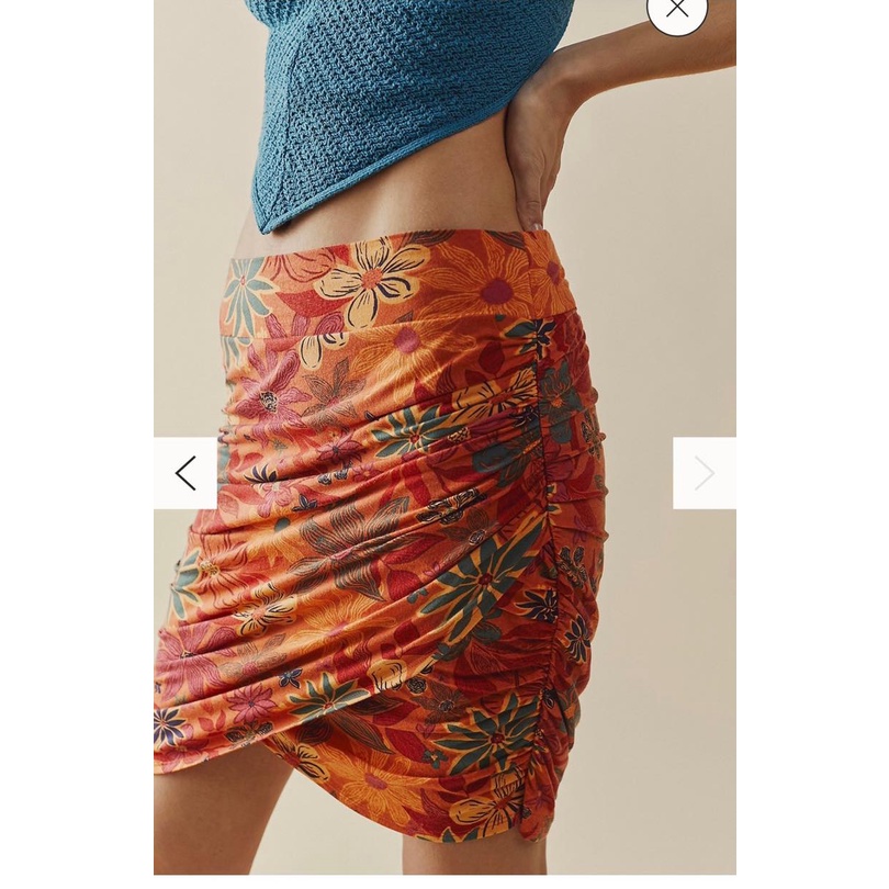 Chân váy FREE PEOPLE thun hoa wrap dún bên KAMI