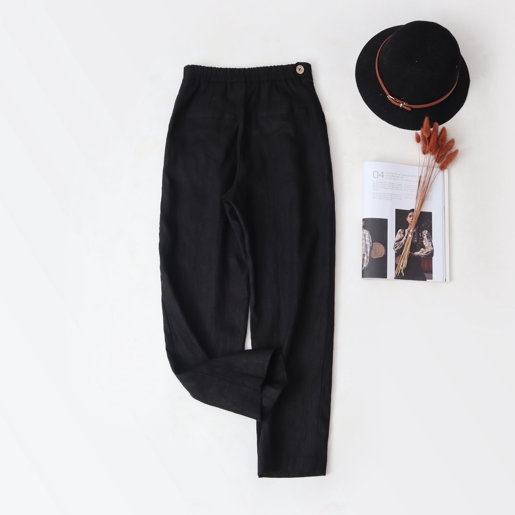 Quần côn Linen KANAMY phối 3 nút màu đen