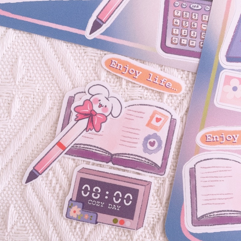 Meimei Sticker - Kyun Days - Set sticker đồ dùng học tập trang trí sổ xinh xắn tông tím hồng