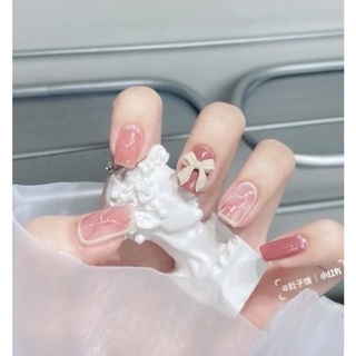 Nailbox hồng baby vân đá đính nơ