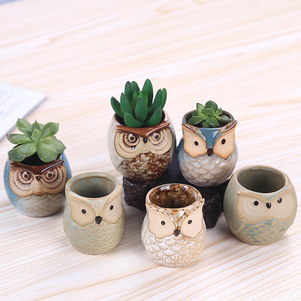 Chậu Gốm Trồng Cây Hình Cú Mèo E8U8