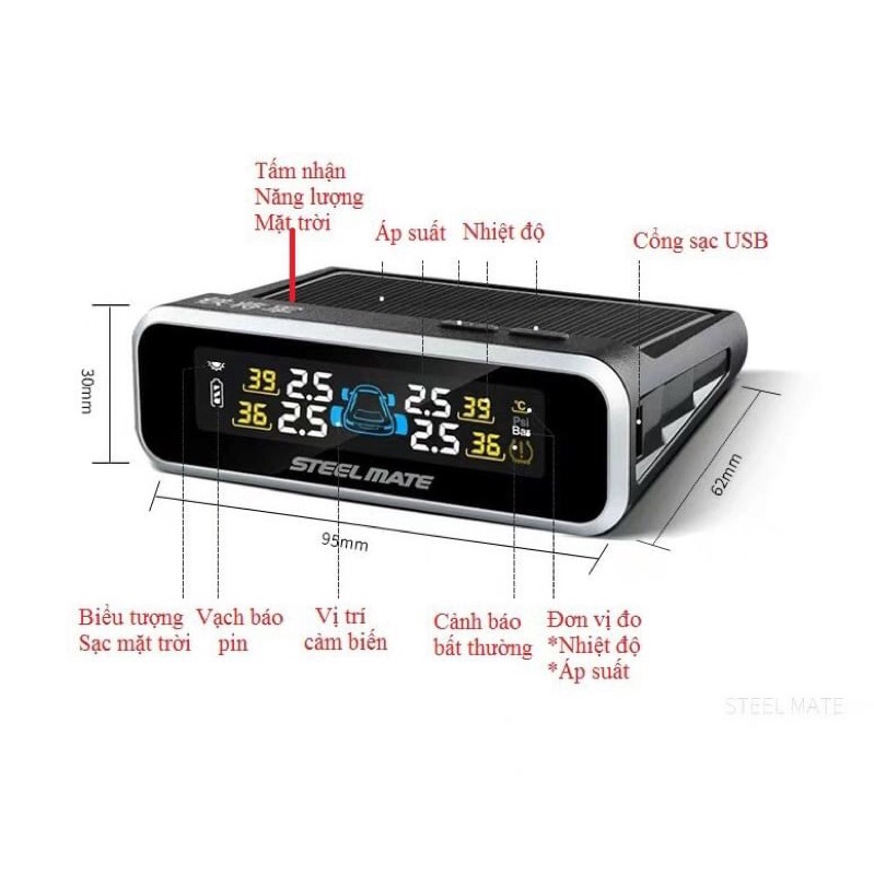Cam biến áp suất lốp Steelmate MT11pro van ngoài và van trong