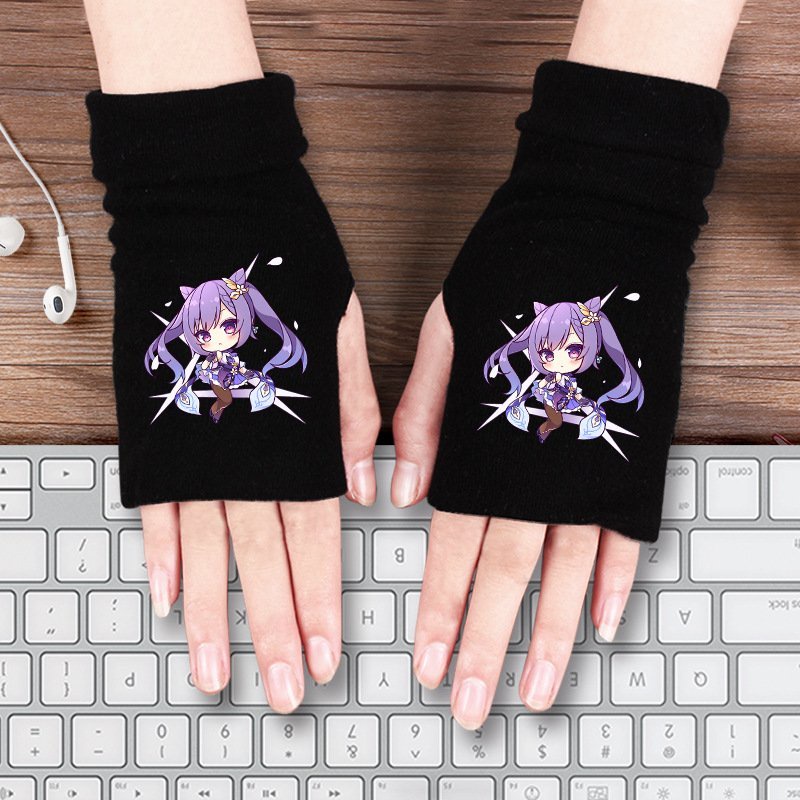 Găng tay len hở ngón in hình nhân vật GENSHIN IMPACT game chibi anime thời trang 12 mẫu