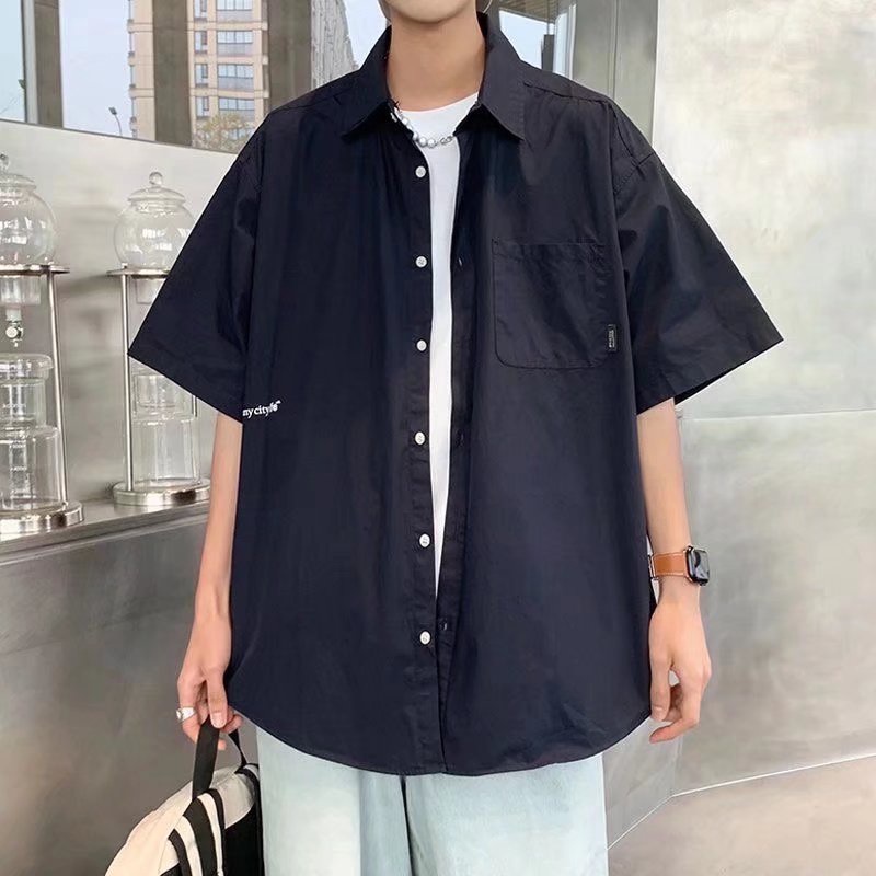 Áo Sơ Mi Tay Ngắn Dáng Rộng Màu Sắc Đơn Giản Phong Cách Nhật Bản Thời Trang Hè 2022 Cho Nam