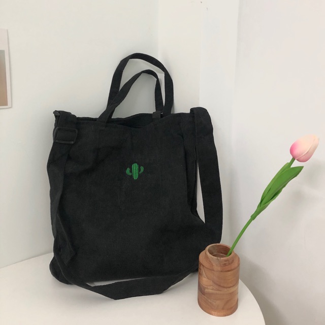 Túi tote đeo chéo xương rồng, quả thơm thêu ulzzang Hàn Quốc (hình thật, có sẵn)