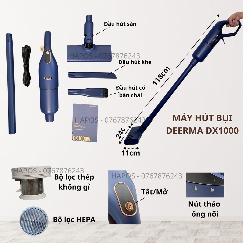 Máy hút bụi cầm tay Deerma mini thông minh, hút bụi giường nệm ô tô lông chó mèo DX115C DX118C DX700 DX900- HAPOS