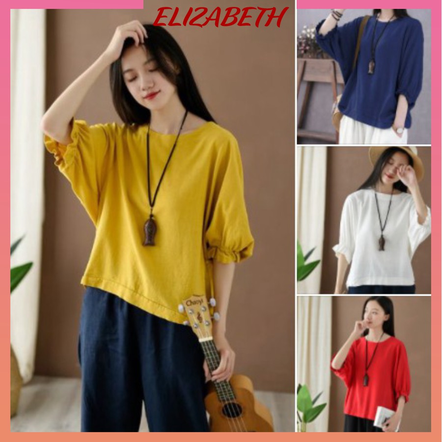 Áo kiểu nữ Hàn Quốc, áo cánh dơi nữ Elizabeth, chất liệu Đũi tơ mềm mát, form rộng che khuyết điểm AKN.H45 | BigBuy360 - bigbuy360.vn