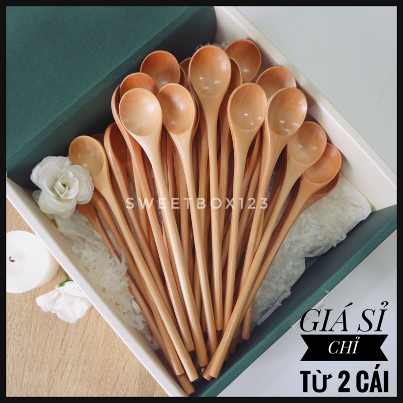 Muỗng Gỗ Màu Vàng Giá Sỉ Thìa Gỗ Khuấy Cà Phê Mật Ong Saffron Tặng Khách Hàng - Muỗng Gỗ Cán Dài 20cm Cho Quán Cà Phê