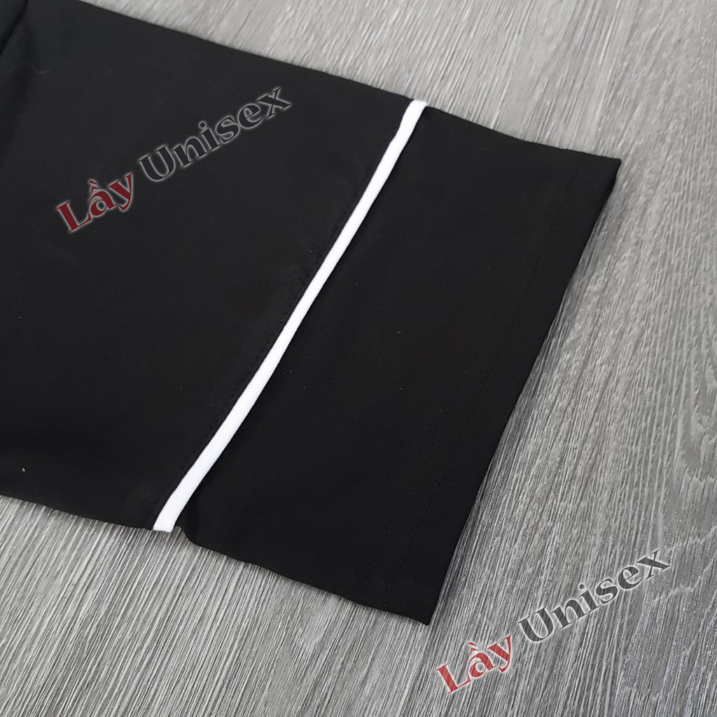 Áo tee đen basic viền trắng tay lửng form rộng unisex | BigBuy360 - bigbuy360.vn