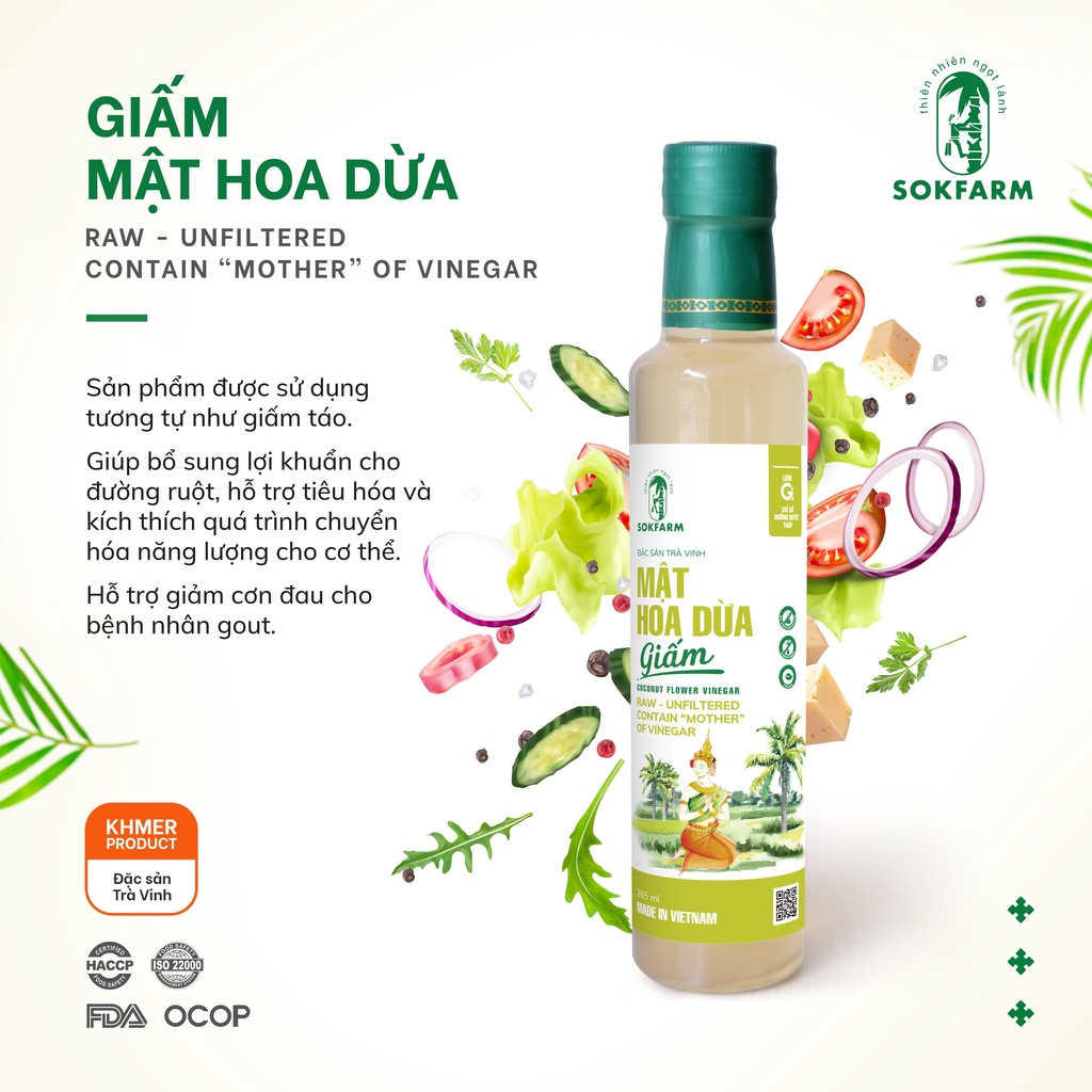 GIẤM MẬT HOA DỪA SOKFARM 100% lên men tự nhiên