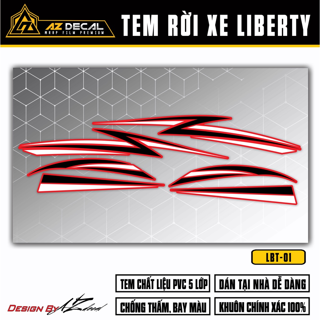 Tem Liberty 125 Thiết Kế Tem Chỉ | LBT-01 | Decal Dán Xe Máy Liberty Đỏ Đen Trắng Xám Chống Nước Bền Màu
