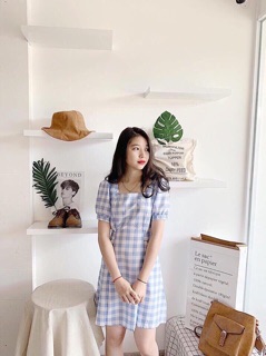🍀☘️Blue caro dress (Ảnh Thật)
