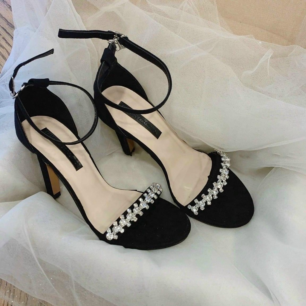 Giày cao gót nữ Guốc nữ giày sandal cao gót quai đính đá gót nhọn cao 9p A53_A57