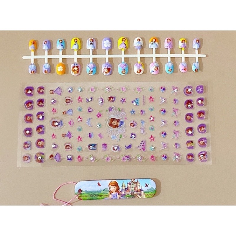 Set dán móng tay 3D bé gái kèm sticker, hình công chúa elsa, nàng tiên cá, sopia