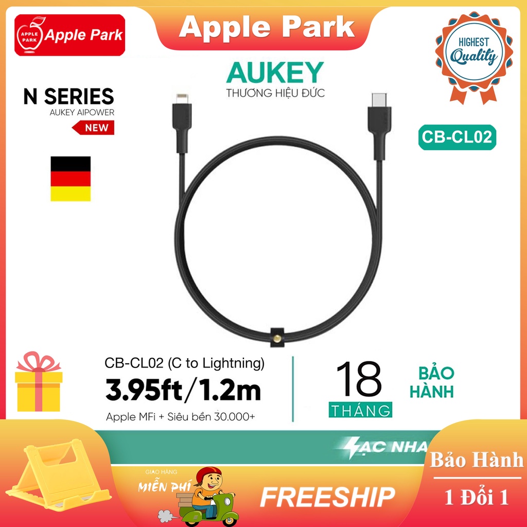 Cáp sạc nhanh Aukey CB-CL1(1.2m)/CB-CL3(0.9m) PD 20W,Sạc Nhanh C ,Cho IP13 Pro Max 12 Pro 11 X 8