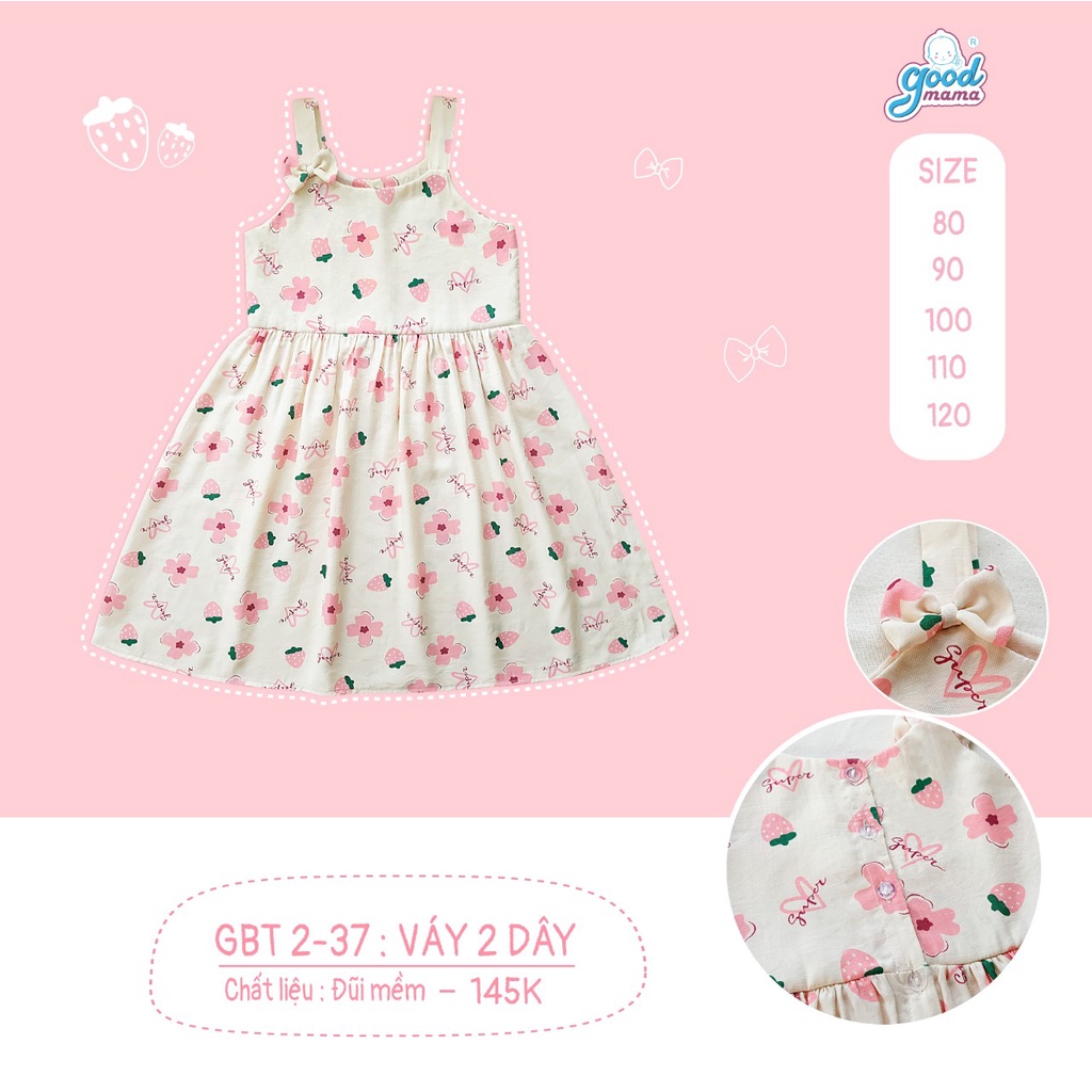 [CHÍNH HÃNG] Váy 2 dây đũi hoa đính nơ dáng xòe họa tiết trẻ em Good Mama