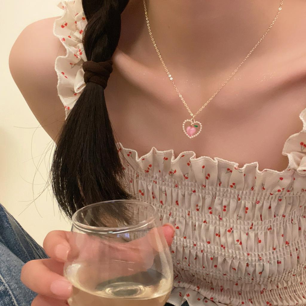 yakult Vòng cổ Chuỗi Hạt Ngọc Trai Mặt Hình Trái Đào Dễ Thương