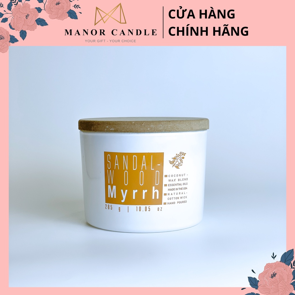 Nến thơm phòng cao cấp Sandalwood Myrrh, hương gỗ 12oz 2 bấc