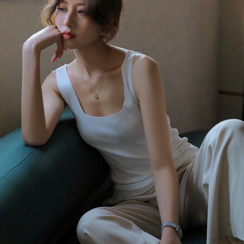 Áo Dệt Kim Không Tay Cổ Vuông Thời Trang Mùa Hè Dành Cho Nữ