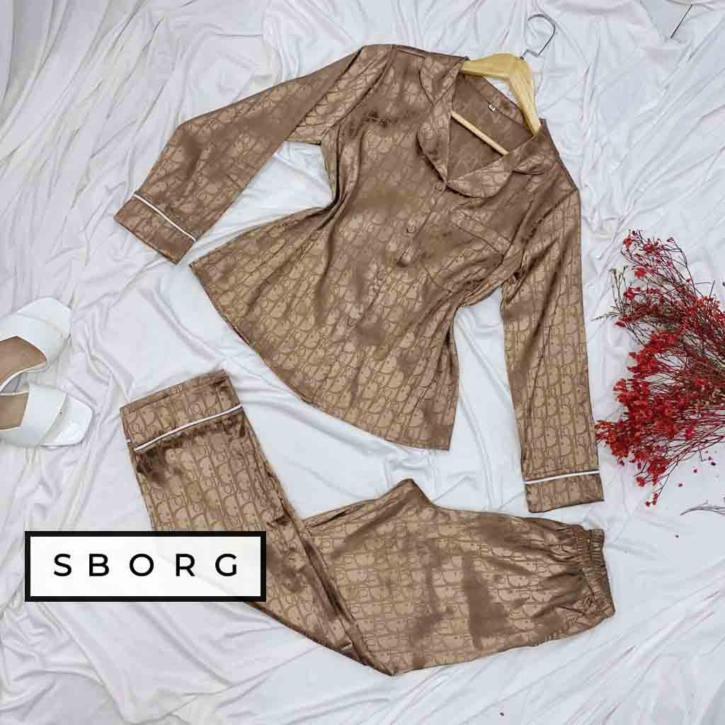 Bộ pijama dài tay SBORG đồ mặc nhà trung niên gấm họa tiết cao cấp có túi bigsize 45-75kg quà tặng mẹ và vợ