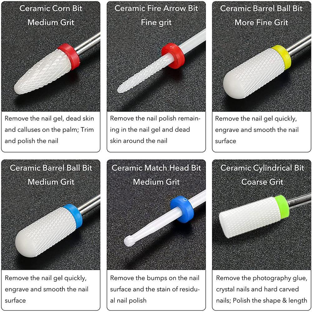 Bộ 7 Mũi Khoan Mài Móng Tẩy Tế Bào Chết Bằng Sứ &amp; Thép Vonfram Dùng Cho Salon