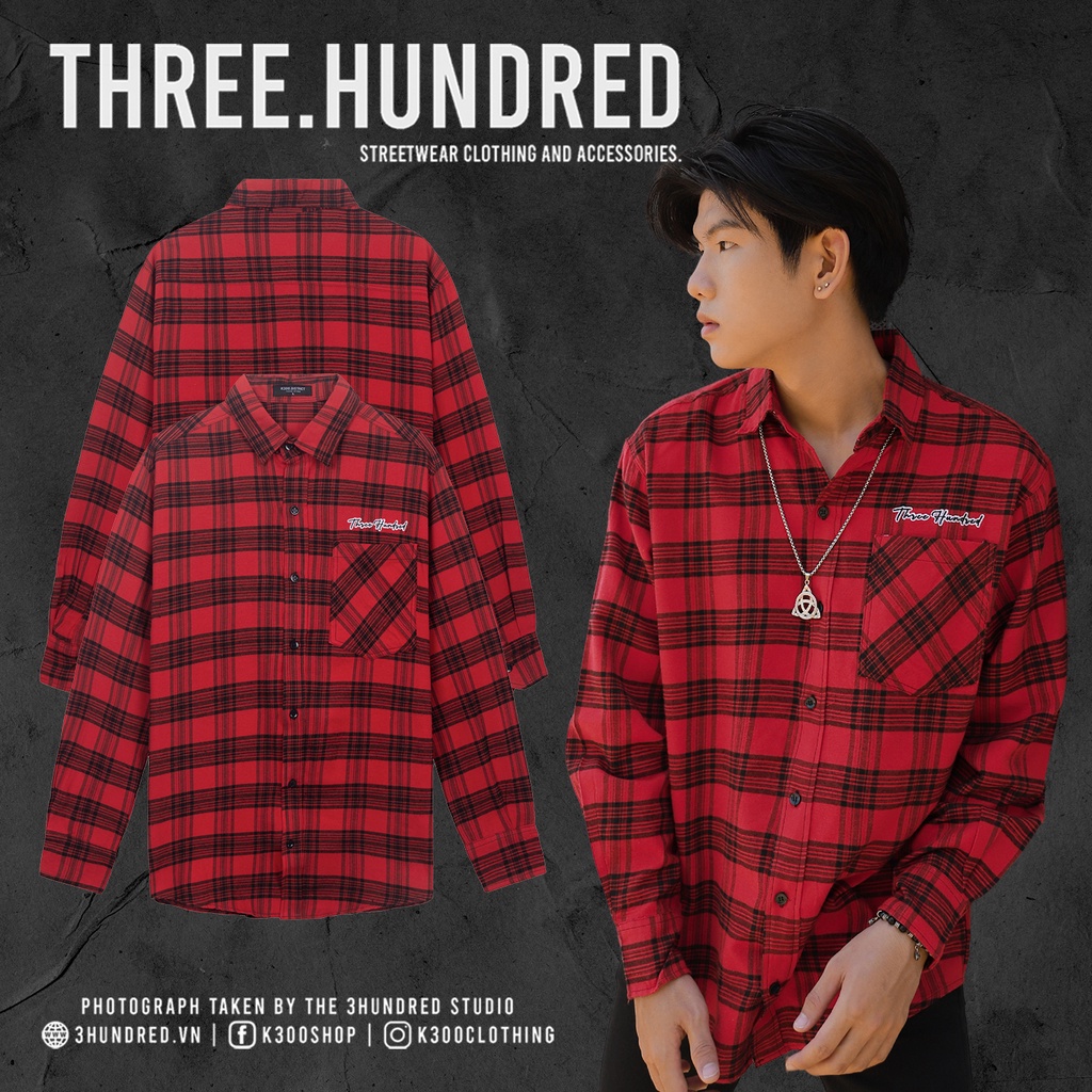 Áo Sơ Mi Flannel Three Hundred Màu Đỏ