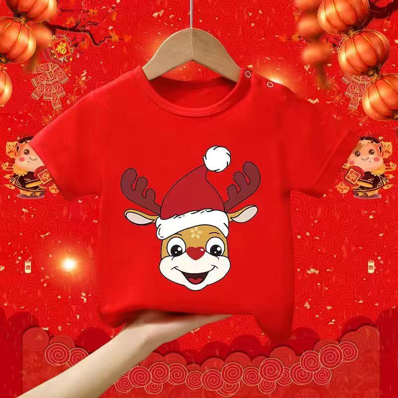 Áo Thun 100% Cotton Thoáng Khí In Họa Tiết Giáng Sinh Hoạt Hình Cho Bé