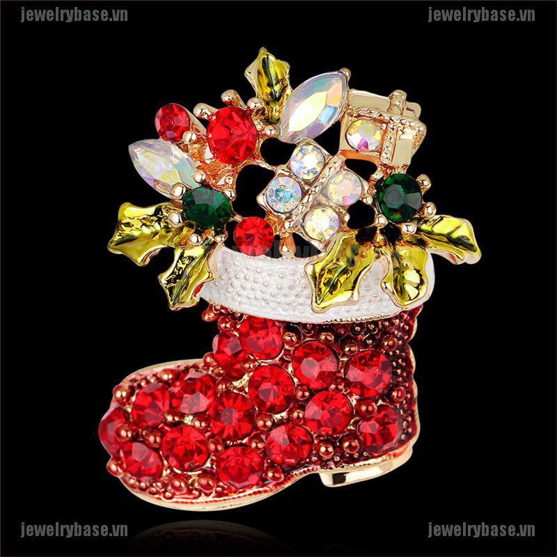 [Base] 1X New Rhinestone Crystal Christmas Stocking Boot Pin Brooch Xmas Gift Gold Tone [VN] | BigBuy360 - bigbuy360.vn