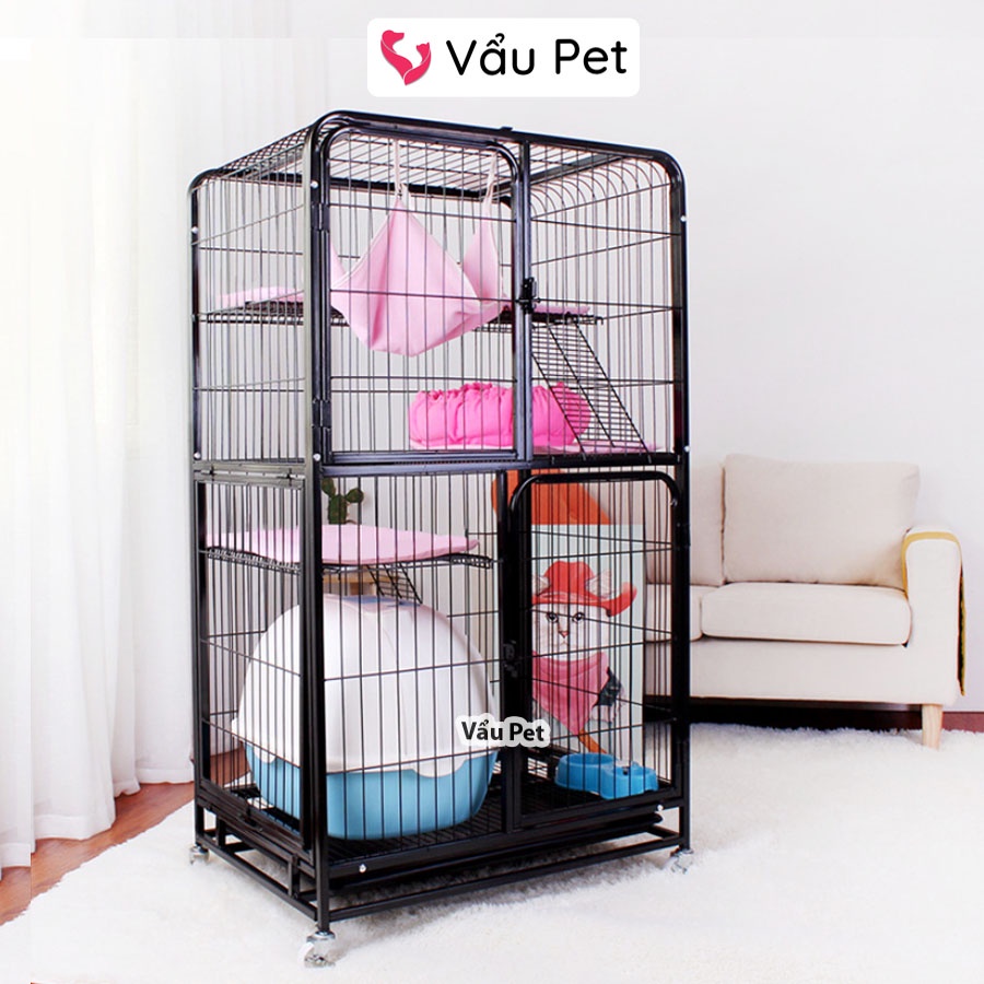 Chuồng mèo nan ống 3 tầng, 4 tầng - Lồng mèo có bánh xe