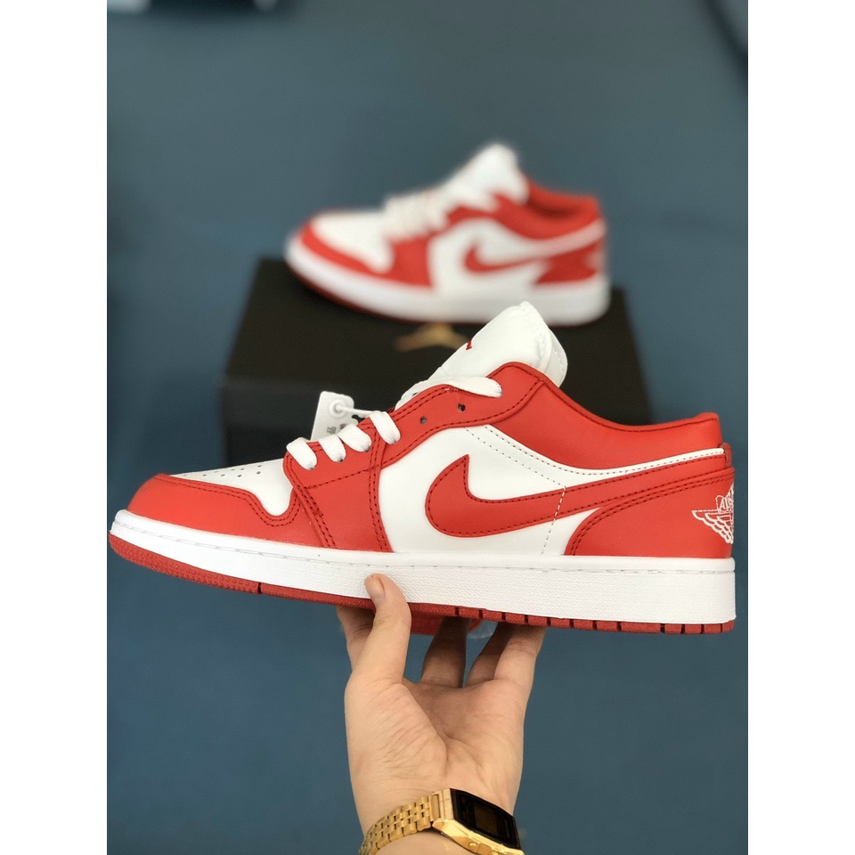 Giày jordan cổ thấp, sneaker nam nữ Jordan 1 Low trắng đỏ cực hot, JD 1 Cổ Thấp