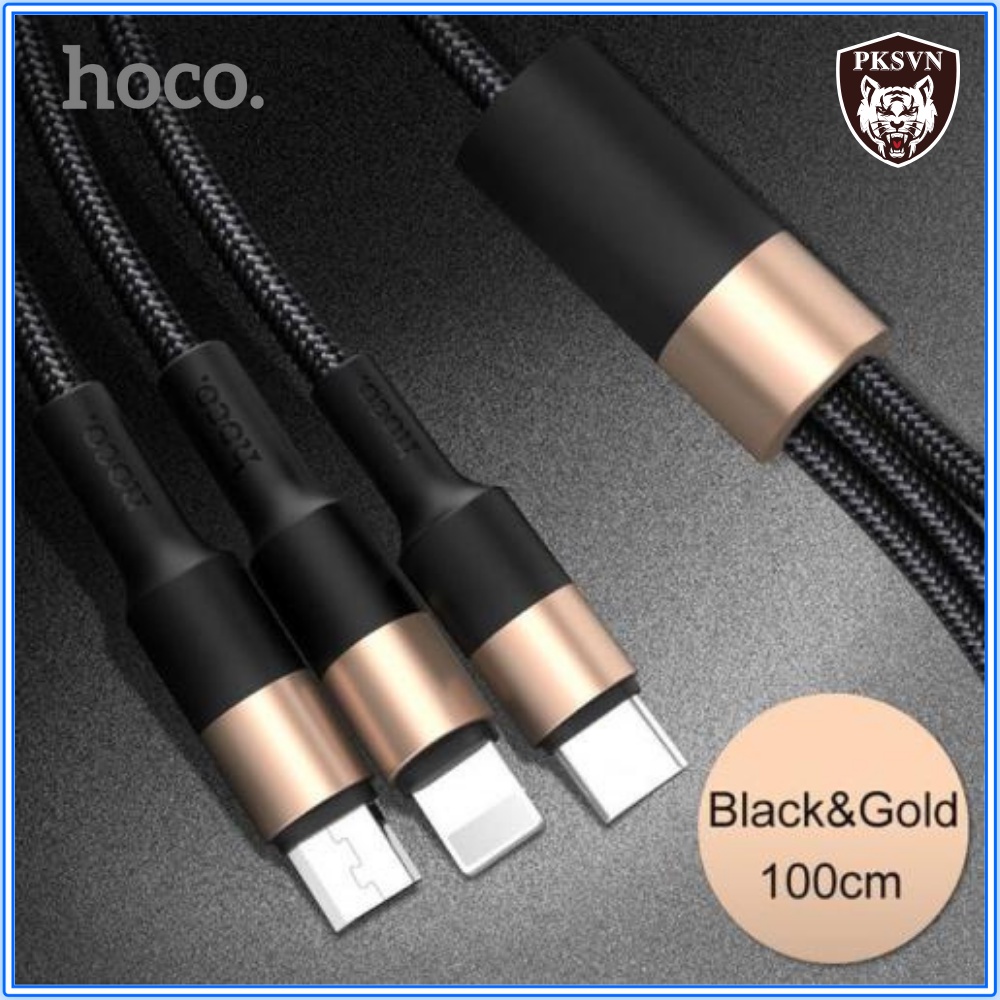 Cáp Sạc 3 Đầu Hoco X26 Cho ip/Micro USB/Type C-Dây Sạc Đa Năng Dây Dù Chống Đứt Dài 1M-Bảo Hành 12T