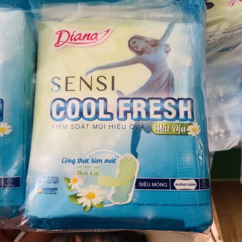 Băng vệ sinh Diana Sensi Cool Fresh chiết xuất Hoa Cúc mát dịu Siêu mỏng cánh , không cánh