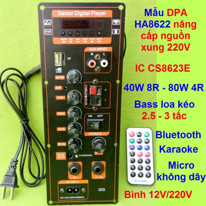 Mạch loa kéo HA8622 nguồn xung 3 tấc đơn