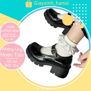 Giày Oxford nữ chất Da Đế Dày Mũi Tròn Phong Cách Retro Nhật Bản, Giày Búp Bê Nữ Kiểu Dáng Lolita Quai Cài Đế Cao 5p