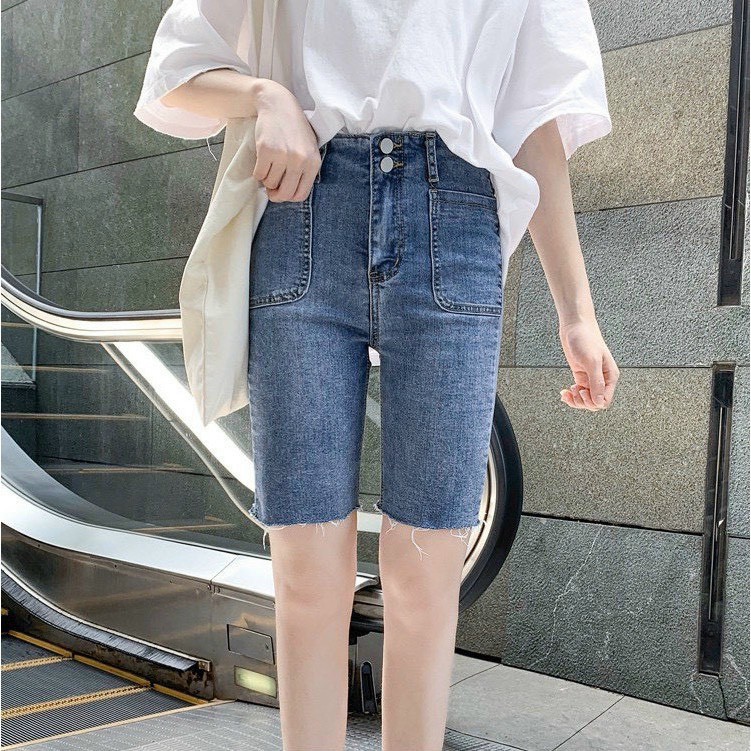 Quần jean lửng hot hit 2 nút 2 túi ngang 2 bên xinh ảnh thật xinh