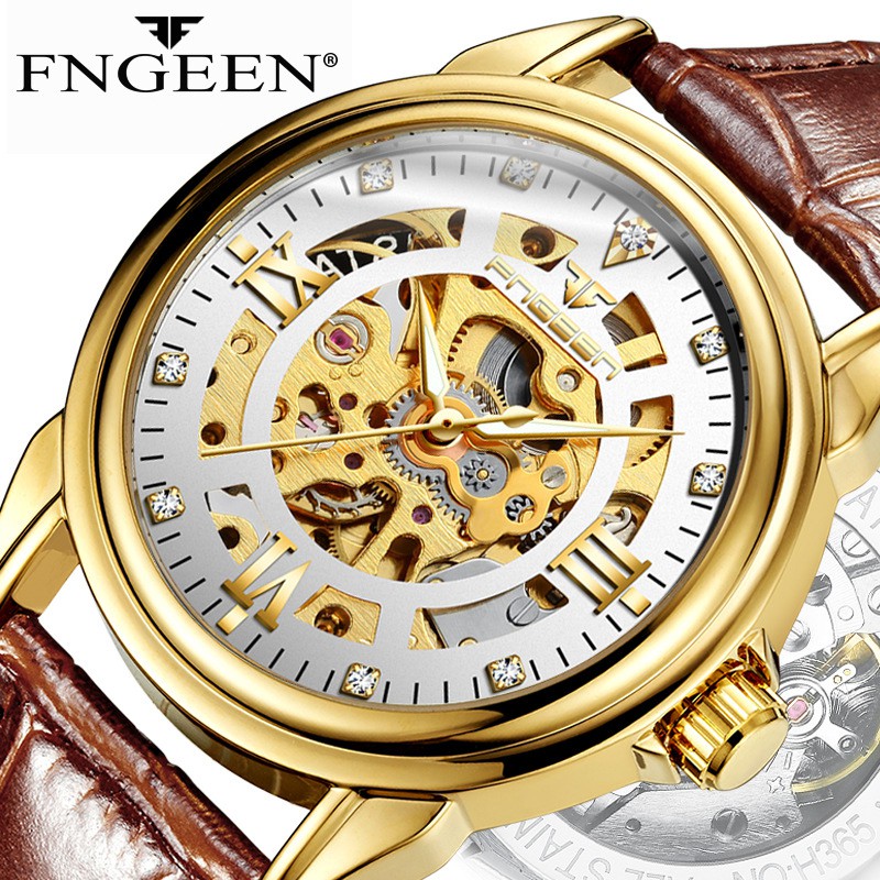 Đồng hồ nam, chính hãng FNGEEN, cơ tự động, lộ cơ mặt và đáy, dây da mềm, phong cách thời trang hiện đại- BẢO HÀNH 1 NĂM
