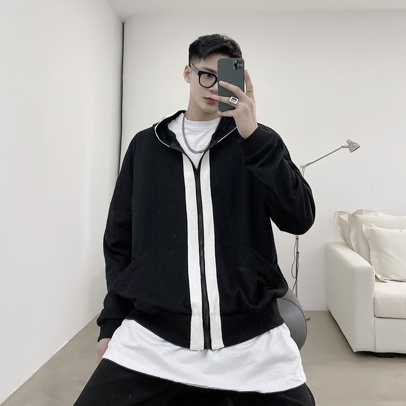 Áo khoác nam thể thao phối dây nỉ khoác kéo thời trang cho áo hoodie nam hàn quốc simple áo nỉ sweater nữ
