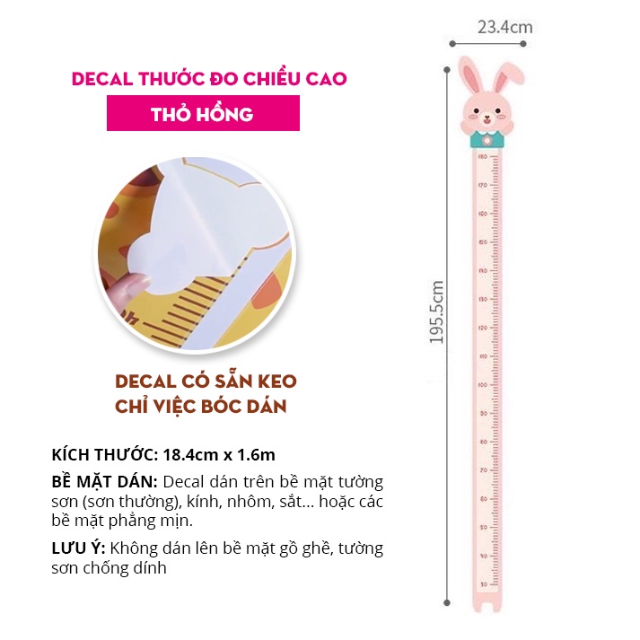 Thước Đo Chiều Cao Dán Tường Cho bé hình các con vật cực dễ thương