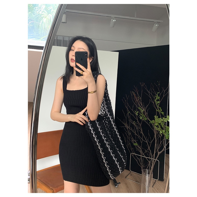 SUXI Đầm dệt kim sát nách màu sắc xinh xắn thời trang