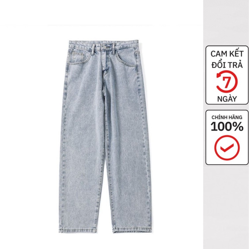Quần Jean Bò Nam Ống Rộng Suông Fanano Xanh Nhạt, Quần Bò Nam Ông Rộng Màu Đen Fnqd04
