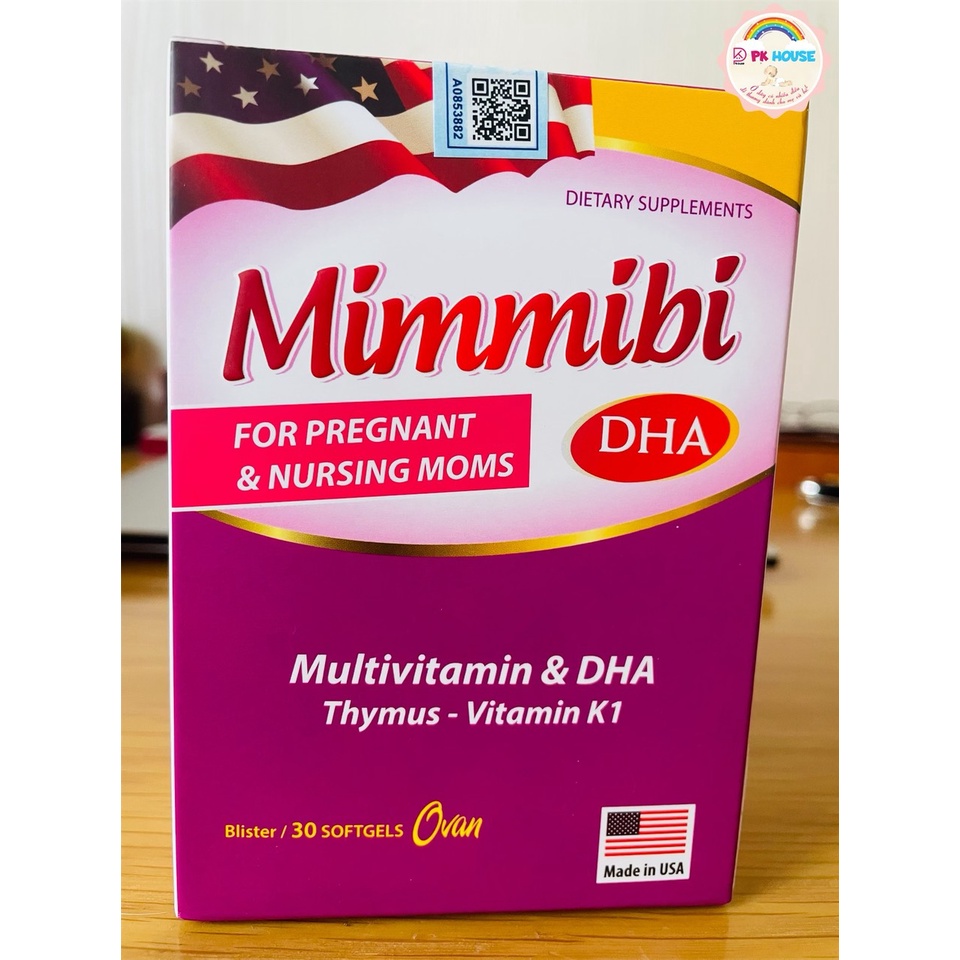 Mimmibi DHA - Hộp 30v - Bổ sung dưỡng chất cho phụ nữ mang thai và cho con bú, phụ nữ bị suy nhược cơ thể.