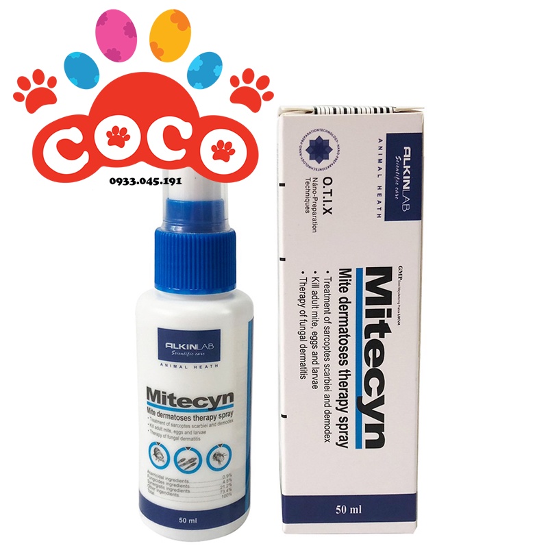 Xịt nấm ve bọ chét chấy rận chó mèo Alkin Mitecyn/Fungiku 50ml