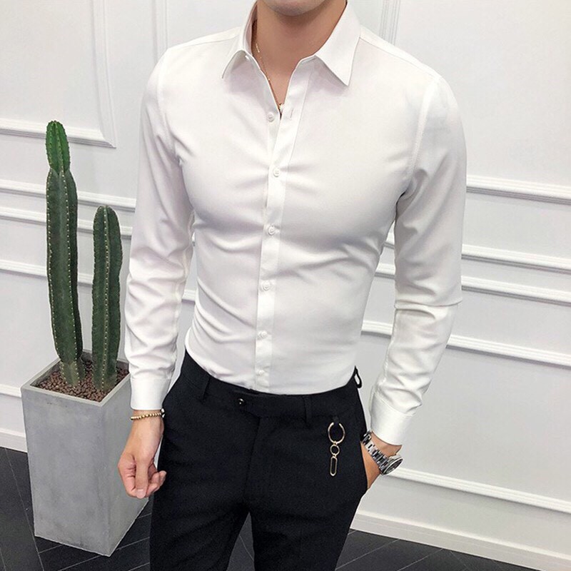 Áo sơ mi nam, Sơ mi nam dáng ôm,Áo sơ mi nam dài tay cổ bẻ vải cotton lụa thái chống nhăn chống xù cực sang trọng | BigBuy360 - bigbuy360.vn