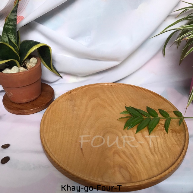Khay Trà Gỗ Khay Gỗ Decor Đựng Thức Ăn Thớt Gỗ Trang Trí Nguyên Khối Hình Tròn Đựng Ấm Trà Mứt Tết Đẹp Dai Bền, Four-T S