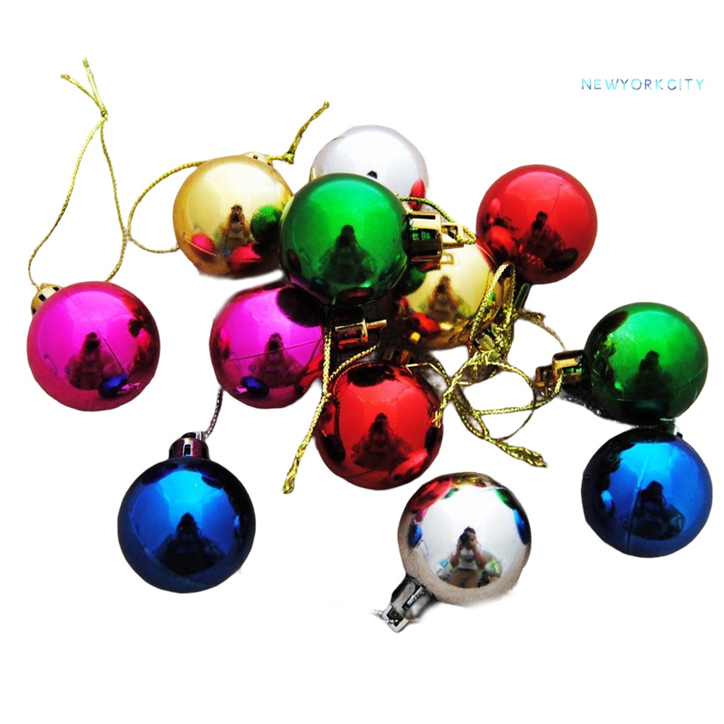 Ny-giày Giáng Sinh 12 Quả Bóng Cây Màu Sắc Tươi Sáng Chống Vỡ Mạ Điện Sáng Bóng Cao 3cm Festi